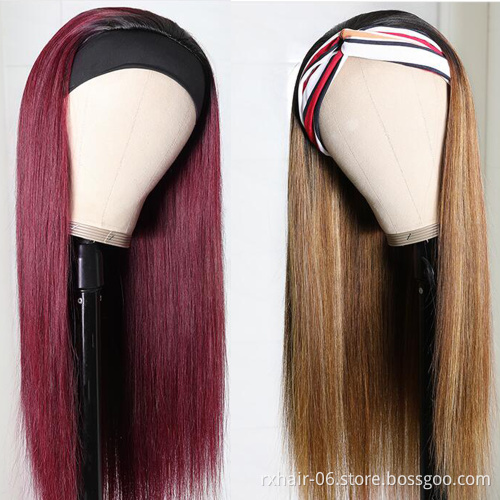 Hot Sale Ombre Colord Headband Wig Human Hair Glueless Straight Highlight Red Color Headband Human Hair Wigs